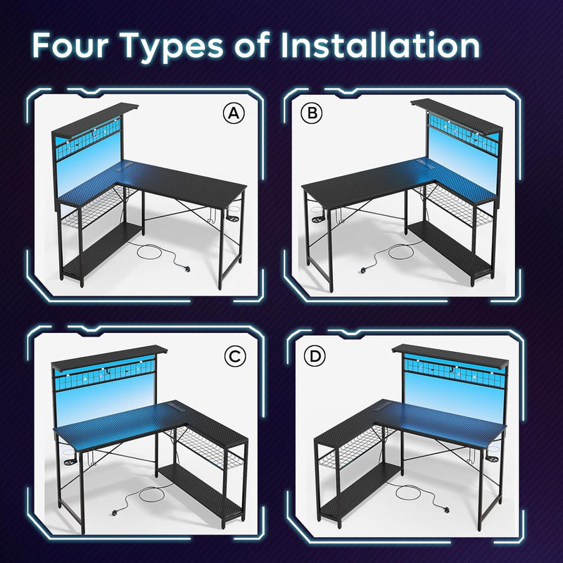 Gaming Desk with Power Outlets LED Workstation 4