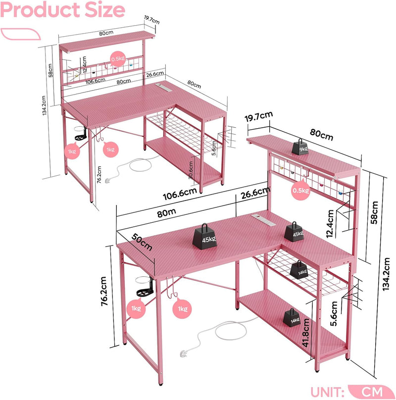 Gaming Desk with Power Outlets LED Workstation 4
