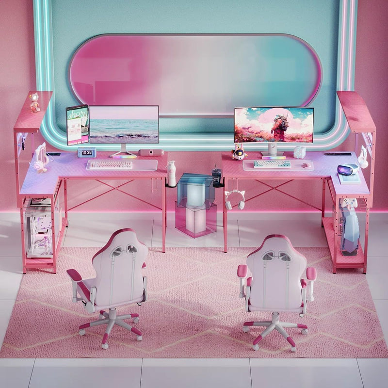 Gaming Desk with Power Outlets LED Workstation 4