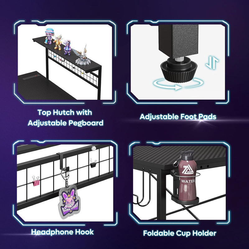 Gaming Desk with Power Outlets LED Workstation 4