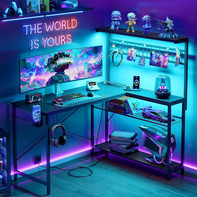 Gaming Desk with Power Outlets LED Workstation 4