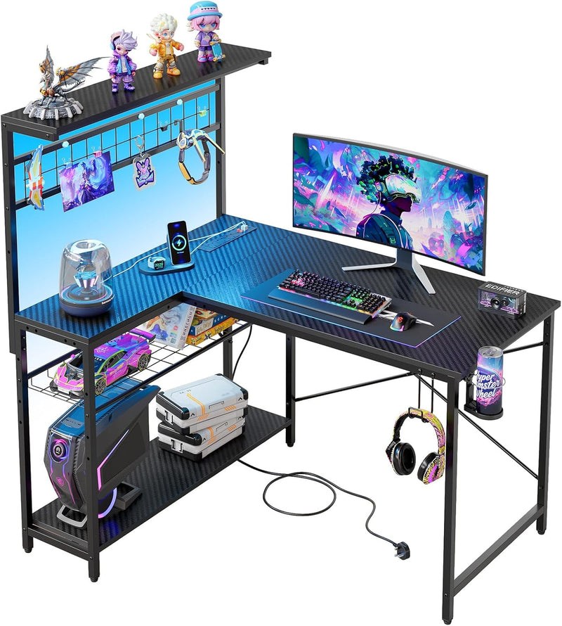 Gaming Desk with Power Outlets LED Workstation 4