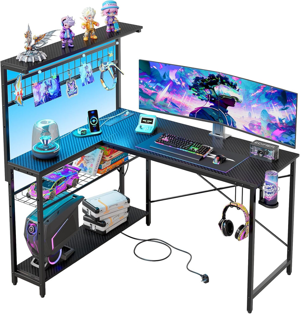 Gaming Desk with Power Outlets LED Workstation 4