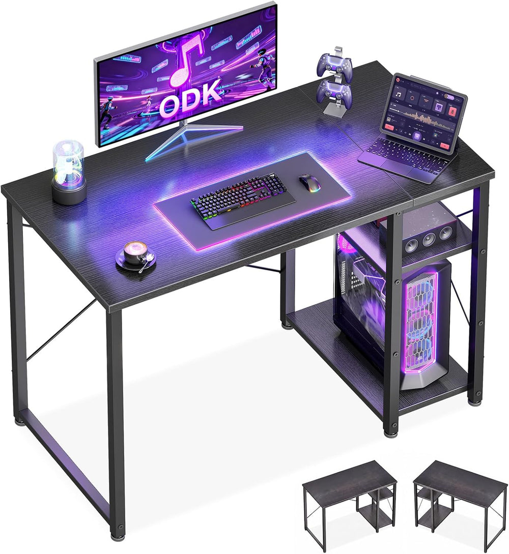 Gaming Desk with Reversible Storage Shelves