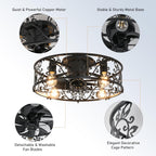 Ganeed Caged Ceiling Fan with Lights Industrial Style