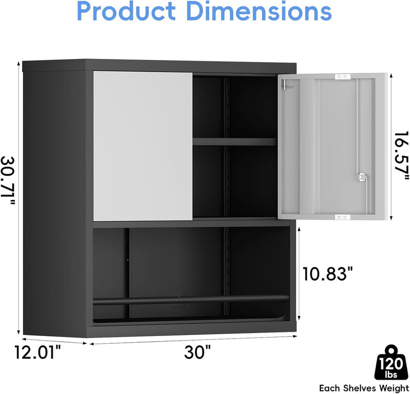 Garage Locking Cabinet 13” H Storage Wall Mounted
