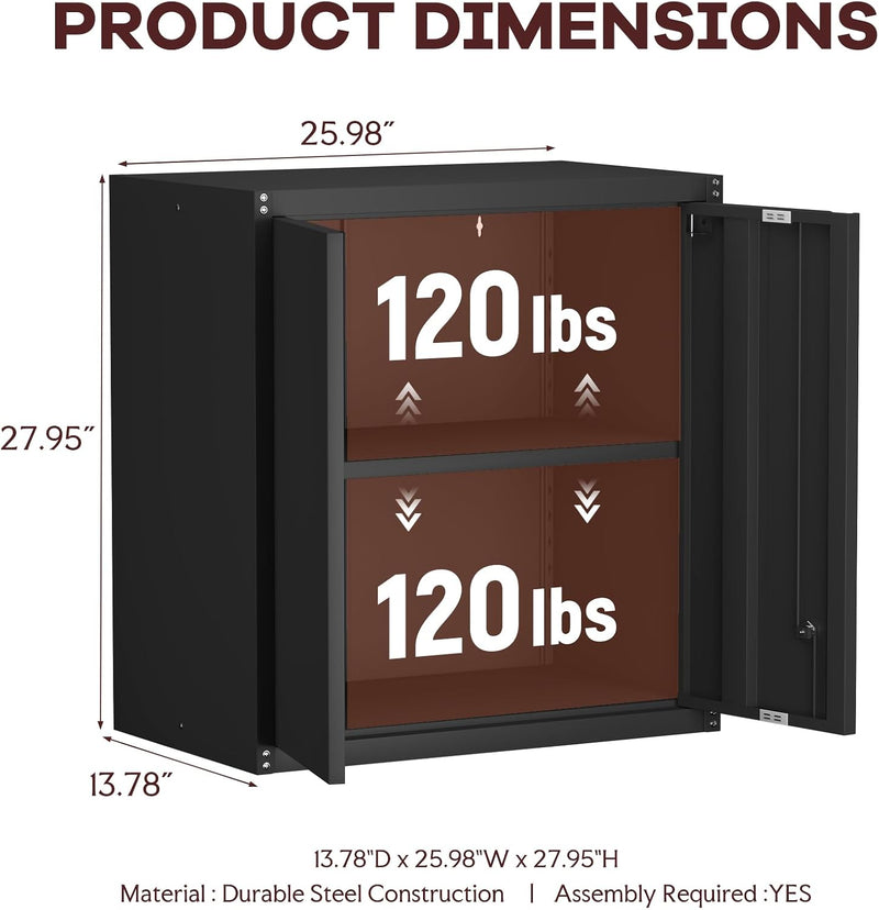 Garage Locking Cabinet 13” H Storage Wall Mounted