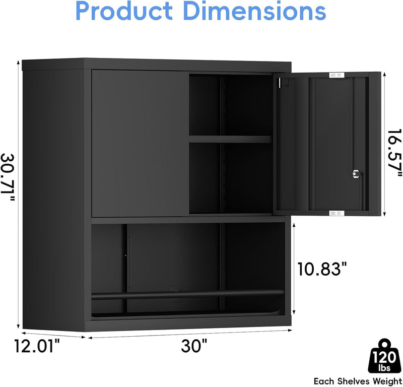 Garage Locking Cabinet 13” H Storage Wall Mounted