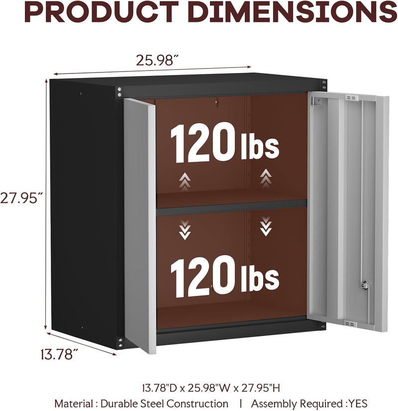 Garage Locking Cabinet 13” H Storage Wall Mounted