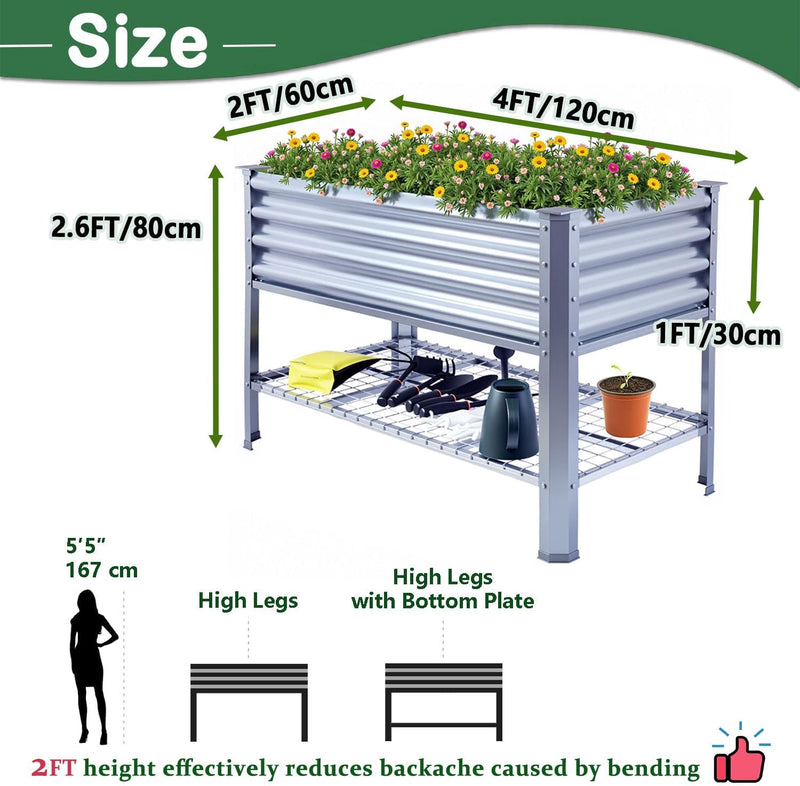 Garden Bed with Legs Galvanized High Boxes