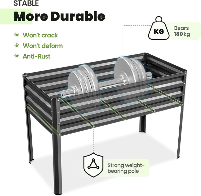 Garden Bed with Legs Galvanized Large Elevated Planter