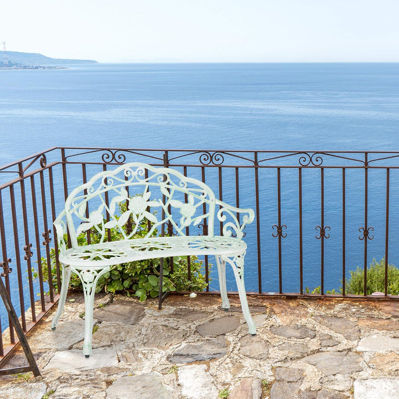 Garden Bench 2-Seater Balcony Patio Aluminium Cast Iron