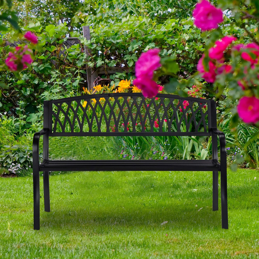Garden Bench 2-Seater Iron Balcony Terrace Backseat