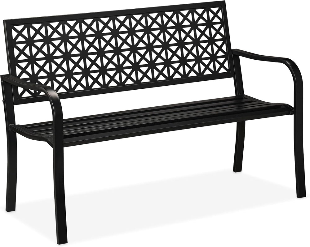 Garden Bench 2-Seater Patio Balcony Steel Geometric Design