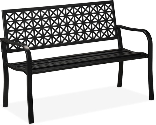 Garden Bench 2-Seater Patio Balcony Steel Geometric Design