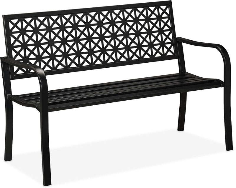 Garden Bench 2-Seater Patio Balcony Steel Geometric Design