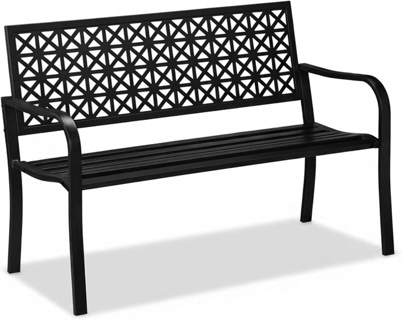 Garden Bench 2-Seater Patio Balcony Steel Geometric Design