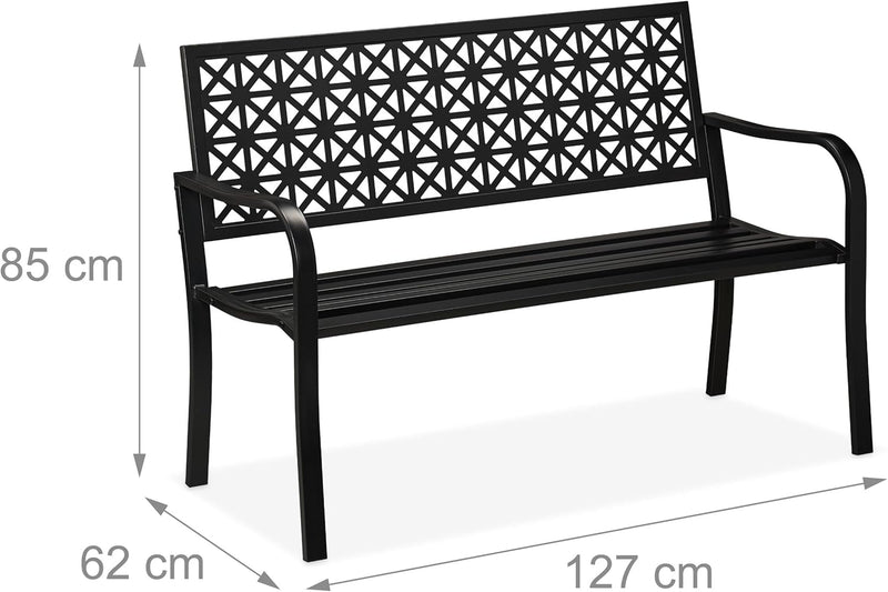 Garden Bench 2-Seater Patio Balcony Steel Geometric Design