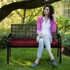Garden Bench 2-Seater Patio Balcony Steel Geometric Design