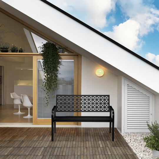 Garden Bench 2-Seater Patio Balcony Steel Geometric Design