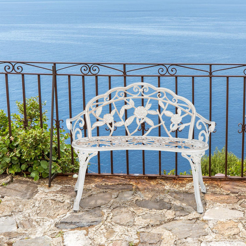 Garden Bench 2 Seater Roses Terrace Balcony Cast