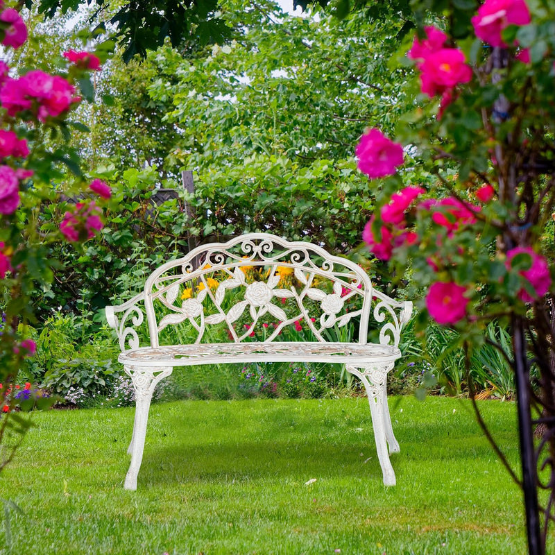 Garden Bench 2 Seater Roses Terrace Balcony Cast