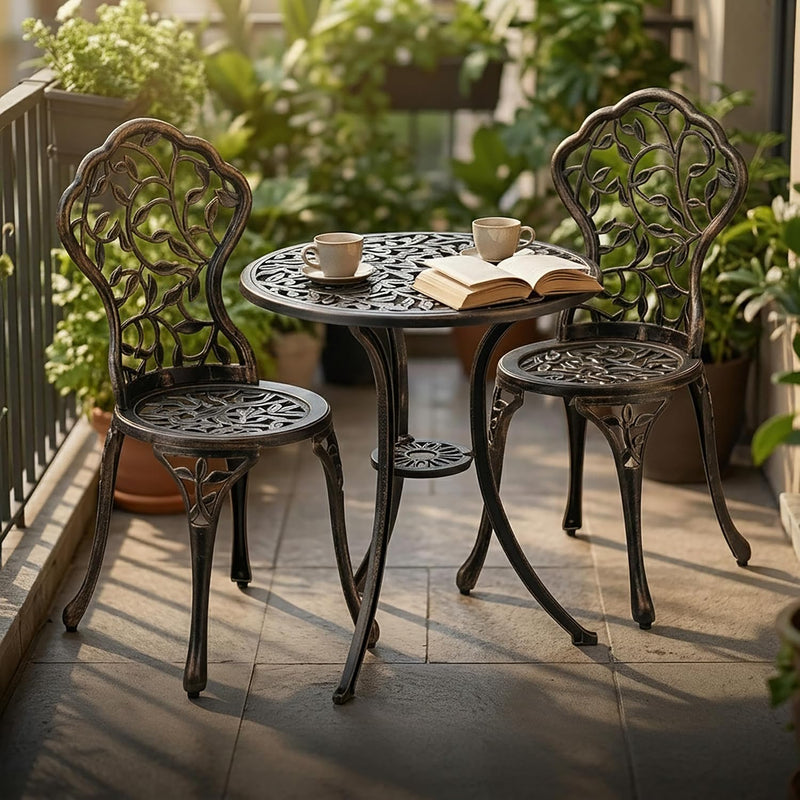 Garden Bistro Set 3-Piece Table 2 Chairs Antique