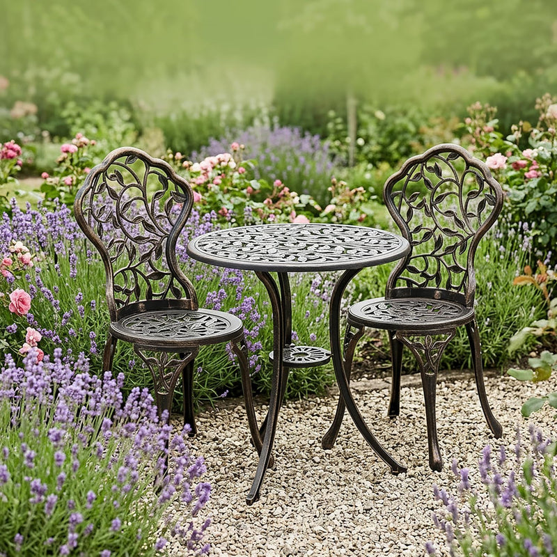 Garden Bistro Set 3-Piece Table 2 Chairs Antique