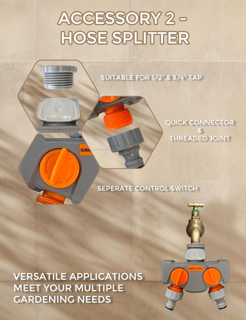 Garden Hose Reel Kit with Tap Splitter