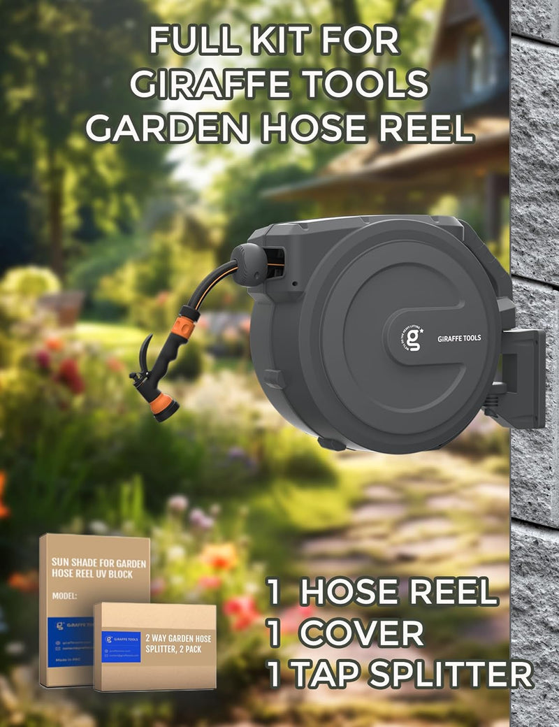 Garden Hose Reel Kit with Tap Splitter