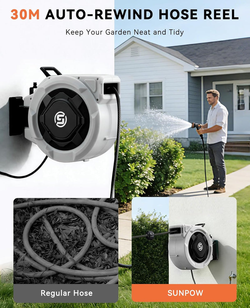Garden Hose Reel Wall Mounted 25m+2m Retractable Pipe