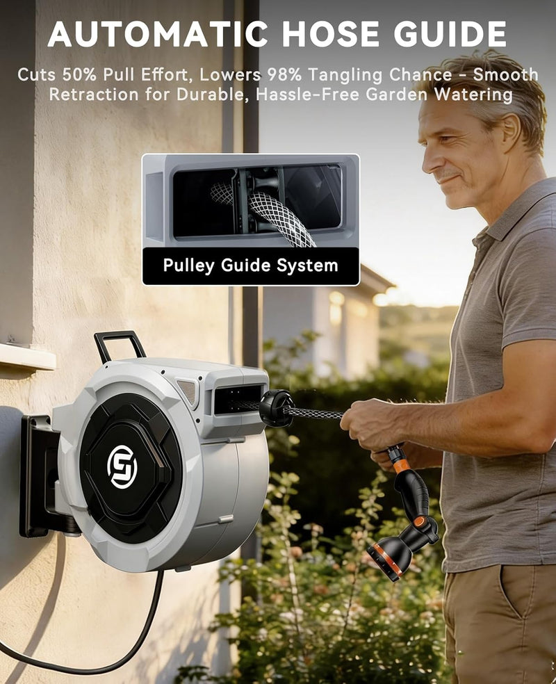Garden Hose Reel Wall Mounted 25m+2m Retractable Pipe