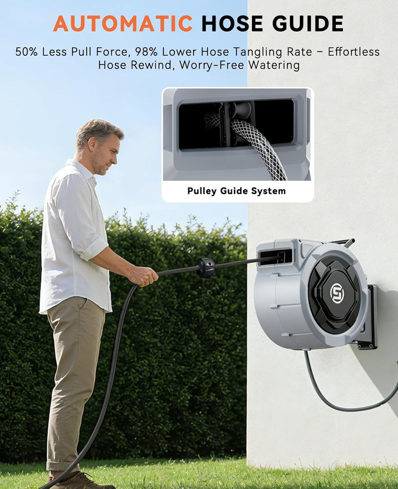 Garden Hose Reel Wall Mounted 25m+2m Retractable Pipe