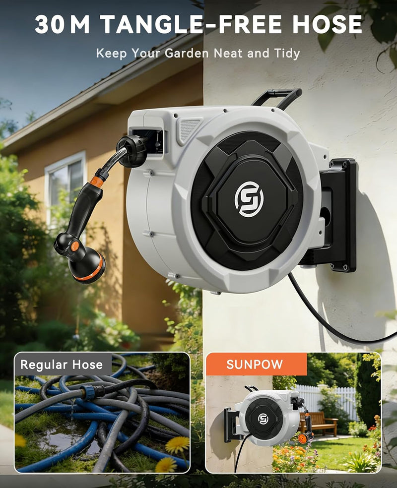 Garden Hose Reel Wall Mounted 25m+2m Retractable Pipe