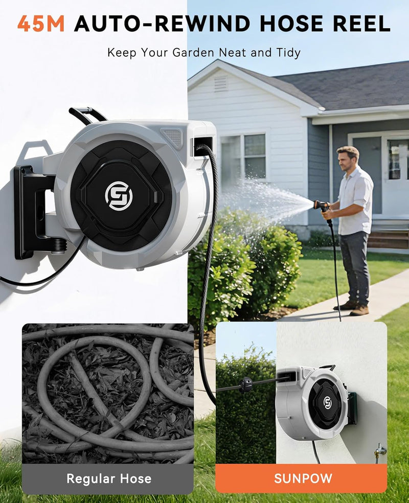 Garden Hose Reel Wall Mounted 25m+2m Retractable Pipe