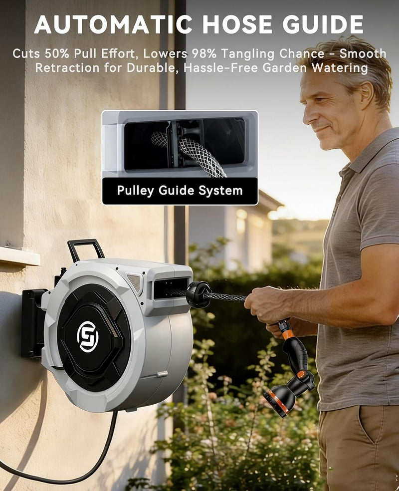Garden Hose Reel Wall Mounted 25m+2m Retractable Pipe