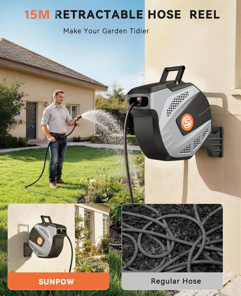 Garden Hose Reel Wall Mounted 25m+2m Retractable Pipe