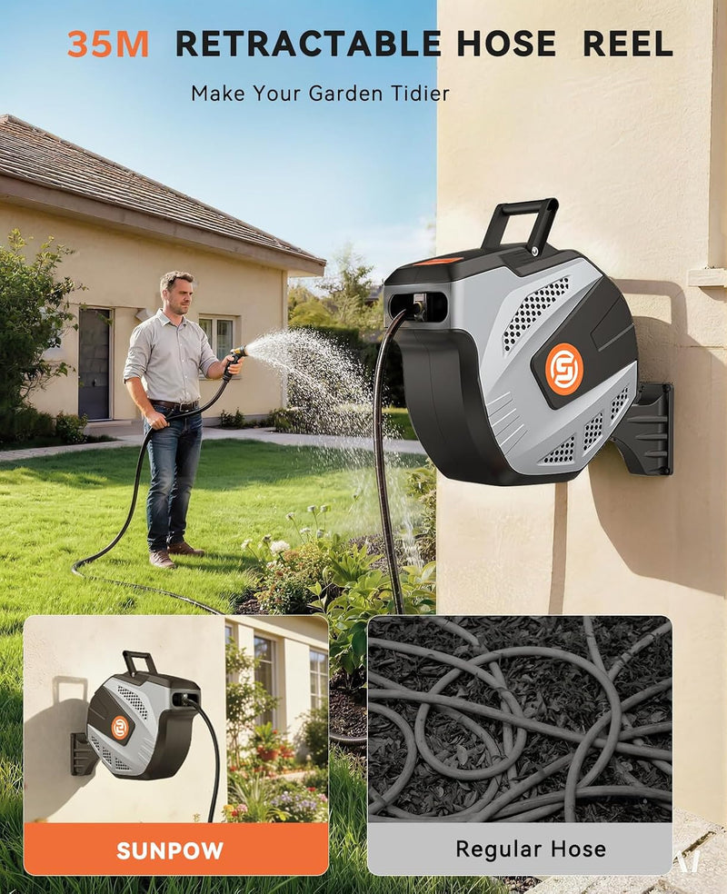 Garden Hose Reel Wall Mounted 25m+2m Retractable Pipe
