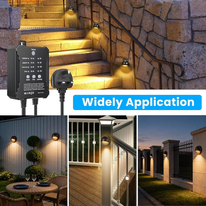 Garden Lights Mains Powered with Timer and Photocell (8 Pack)