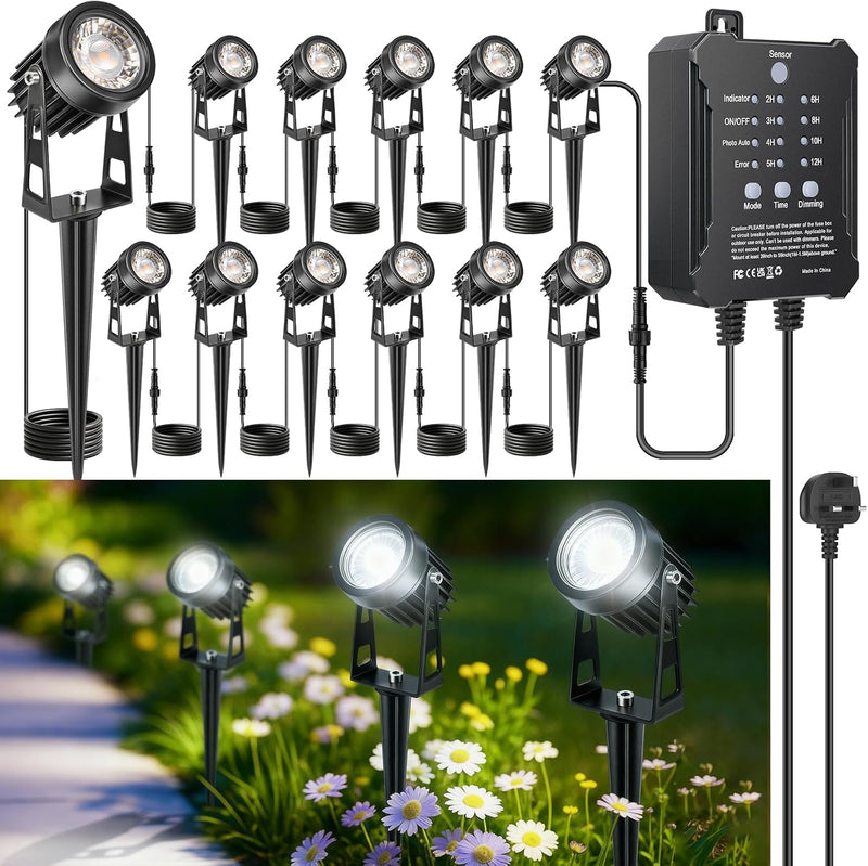 Garden Lights Mains Powered with Timer and Photocell (8 Pack)