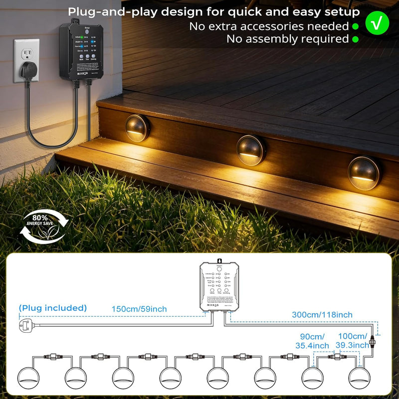 Garden Lights Mains Powered with Timer and Photocell (8 Pack)