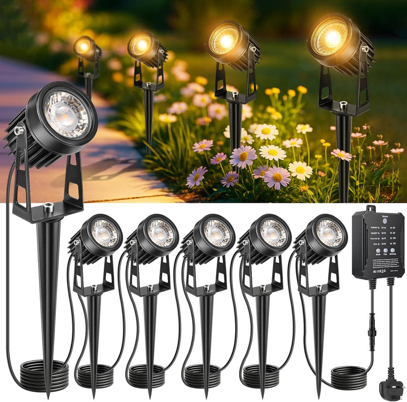 Garden Lights Mains Powered with Timer and Photocell (8 Pack)