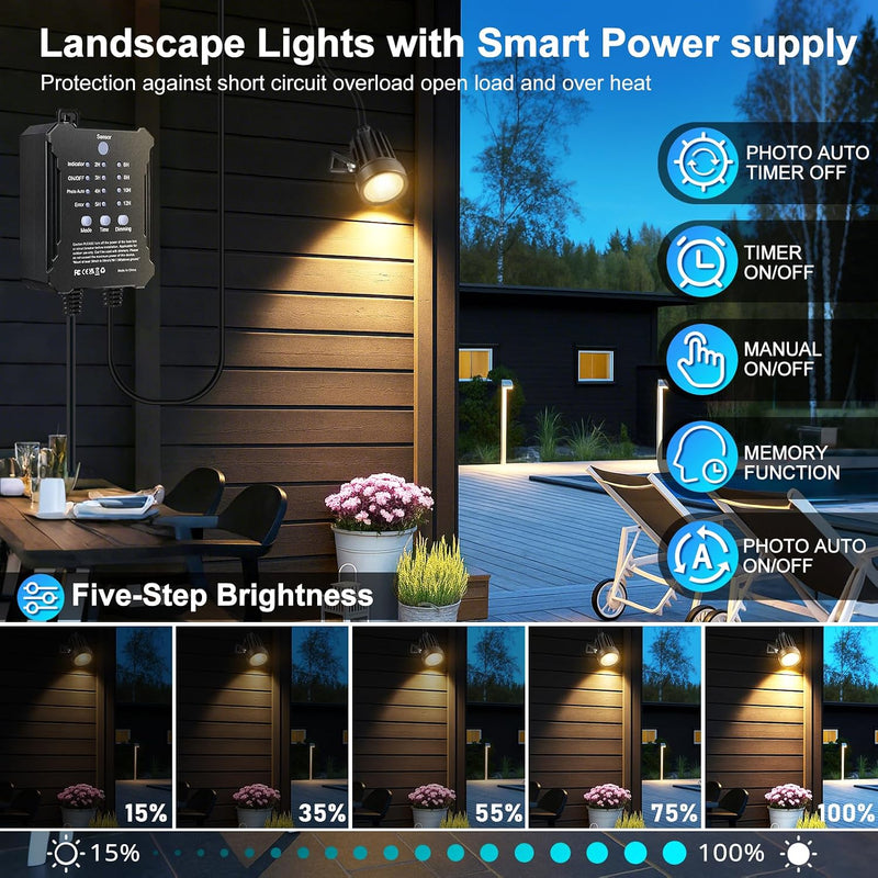 Garden Lights Mains Powered with Timer and Photocell (8 Pack)