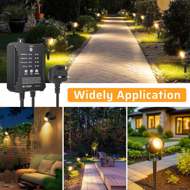 Garden Lights Mains Powered with Timer and Photocell (8 Pack)