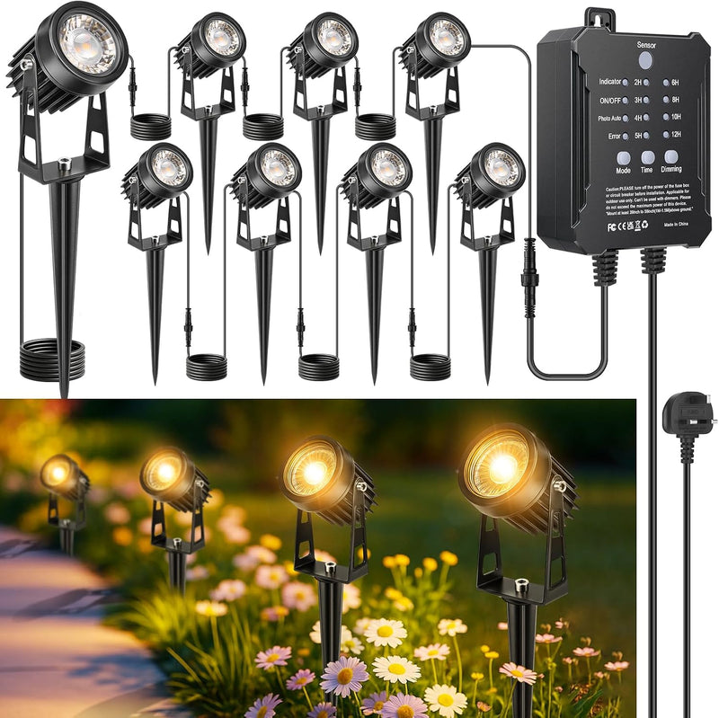 Garden Lights Mains Powered with Timer and Photocell (8 Pack)