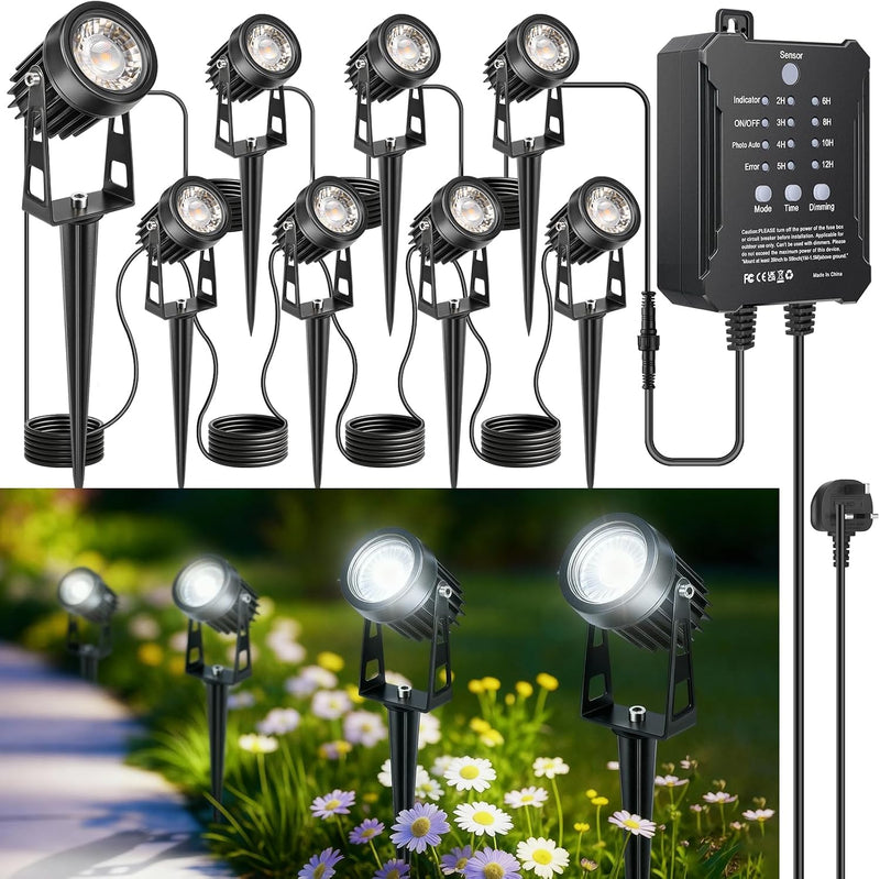 Garden Lights Mains Powered with Timer and Photocell (8 Pack)