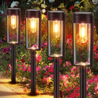 Garden Lights Solar Powered with Warm Tungsten Filament (4 Pack)