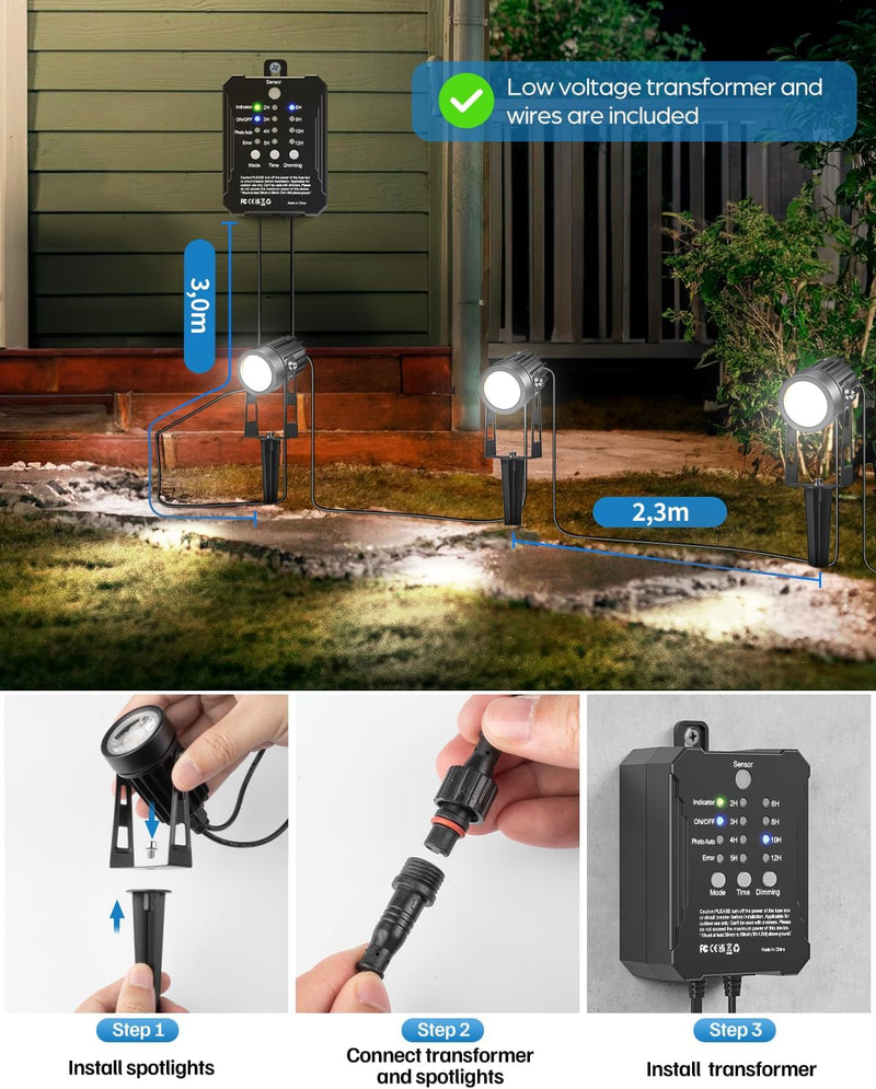 Garden Lights with Transformer Photocell Sensor 68FT Waterproof