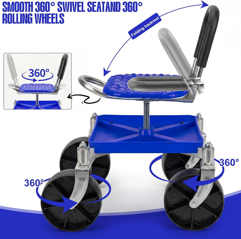 Garden Rolling Seat with Swivel Wheels 150KG