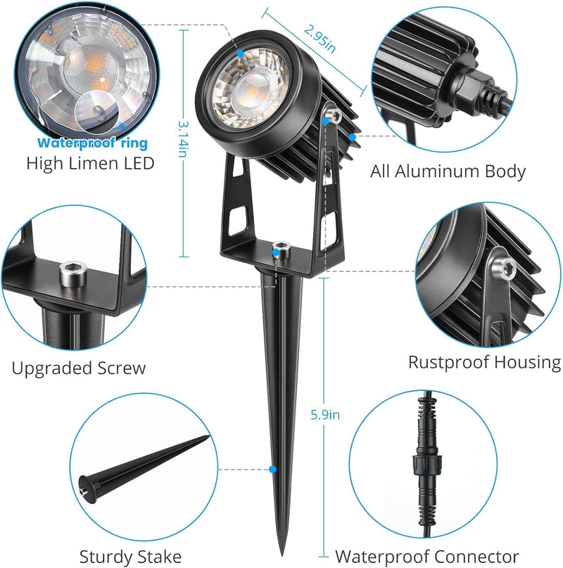 Garden Spotlights Mains Powered with Transformer (6 Pack)